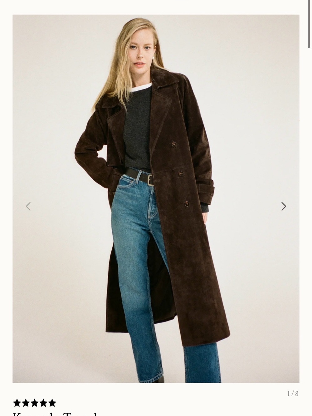 Rumored Kennedy Dark Brown Suede Trench Coat with Belt